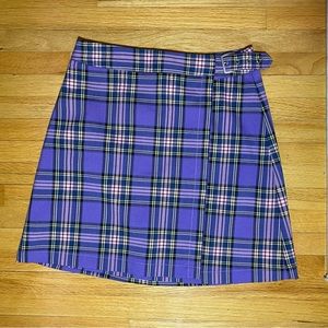 brandy melville purple plaid mini wrap skirt with buckle detail